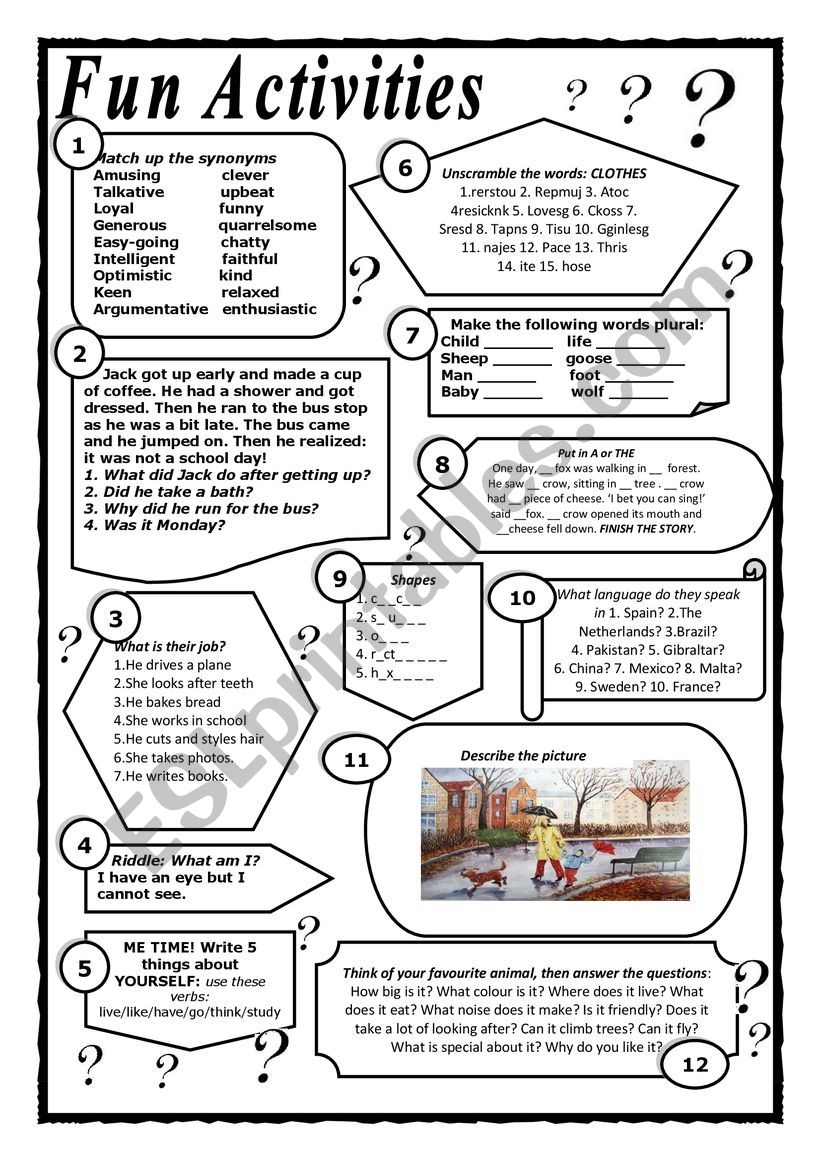 Fun Activity Worksheets For Adults