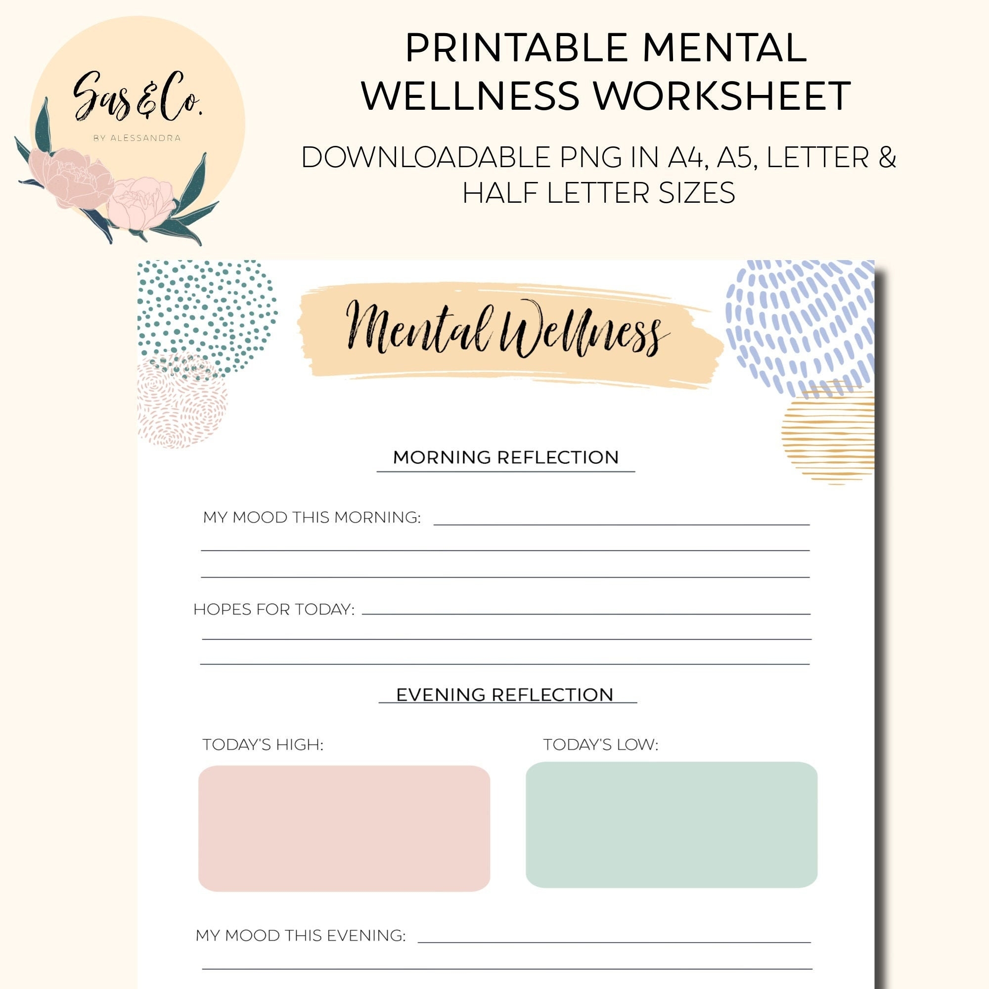 Printable Mental Wellness Worksheet Etsy
