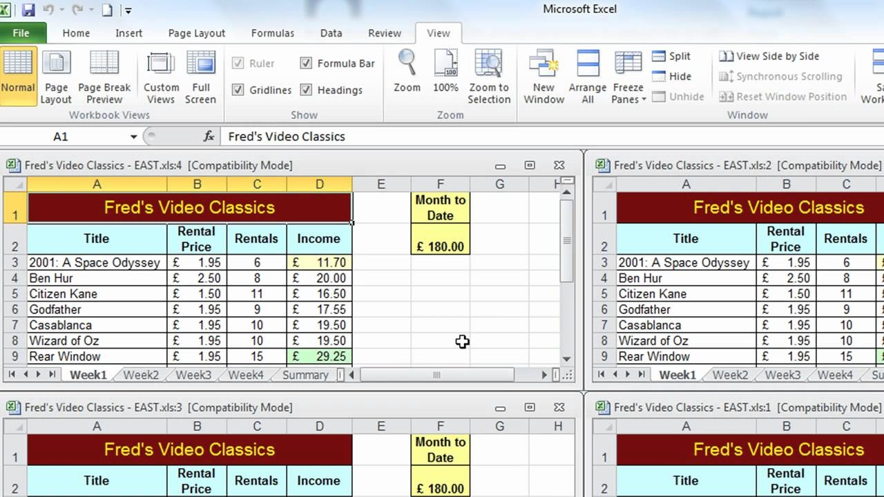 Excel Tip 004 View Multiple Worksheets Microsoft Excel 2010 2007 2003 YouTube