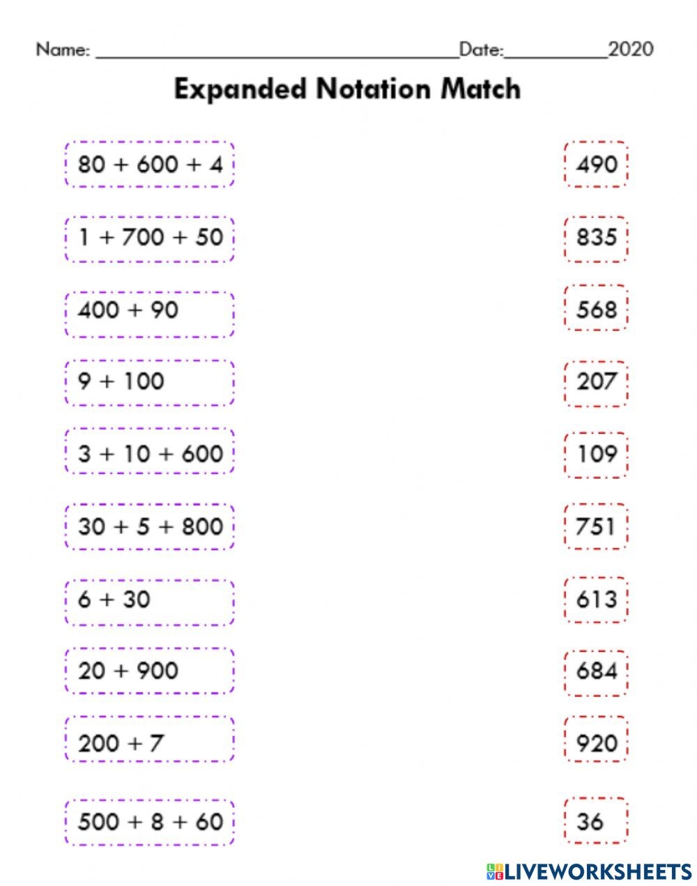 Expanded Form Math Activity