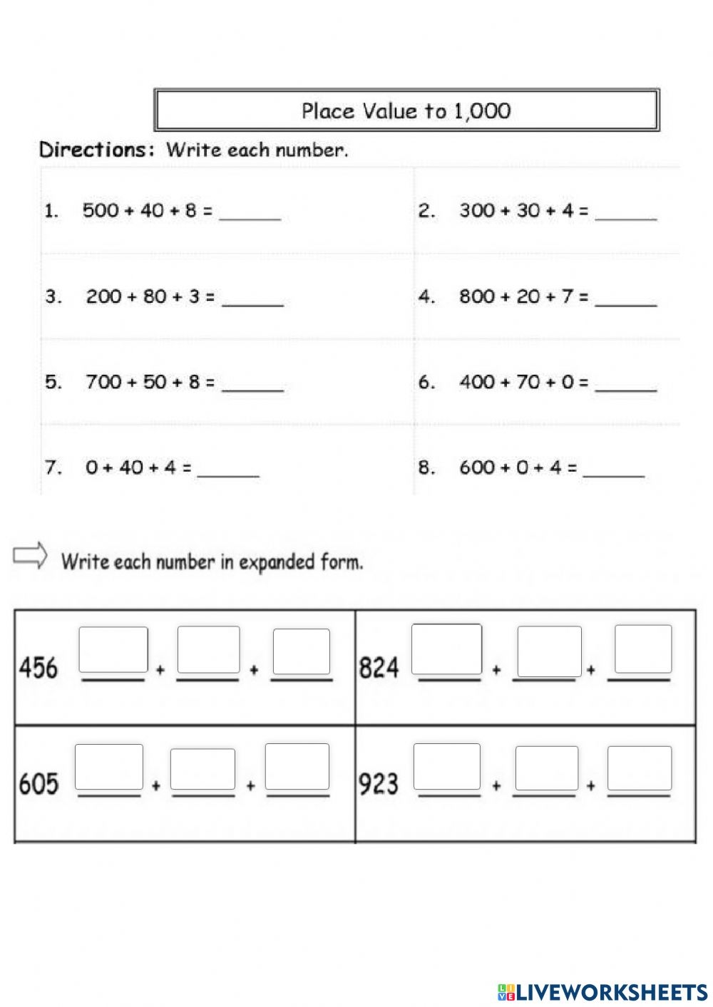 Expanded Form Multiplication Worksheets