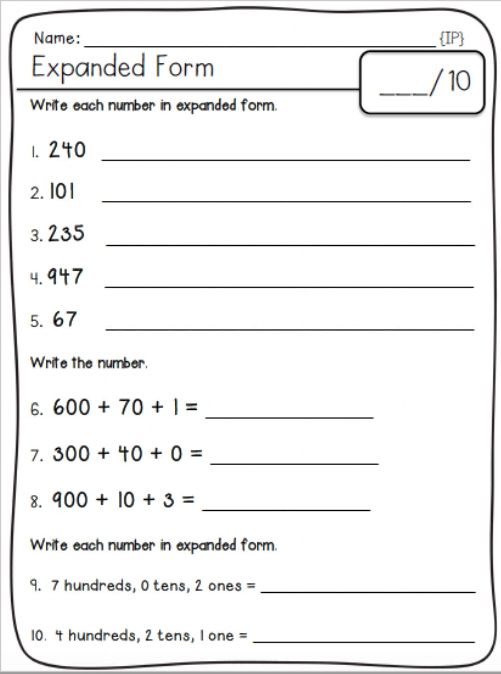 Expanded Form Online Exercise For 2