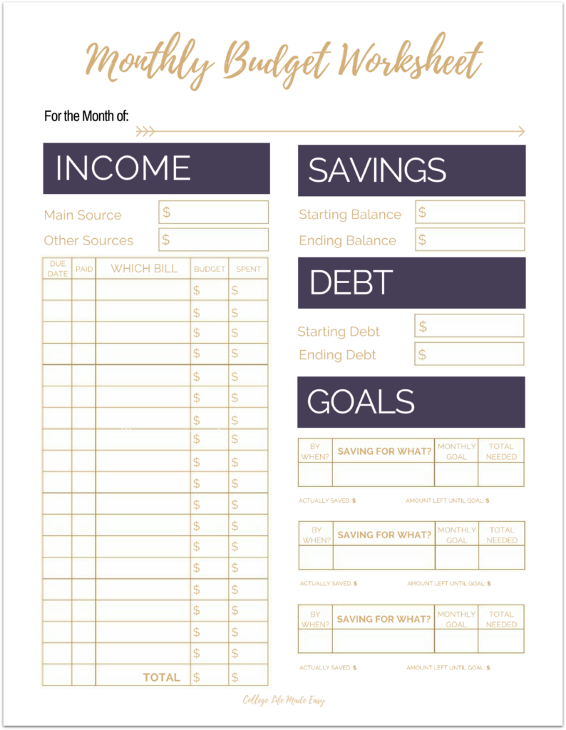 Budget Sheet For Young Adults