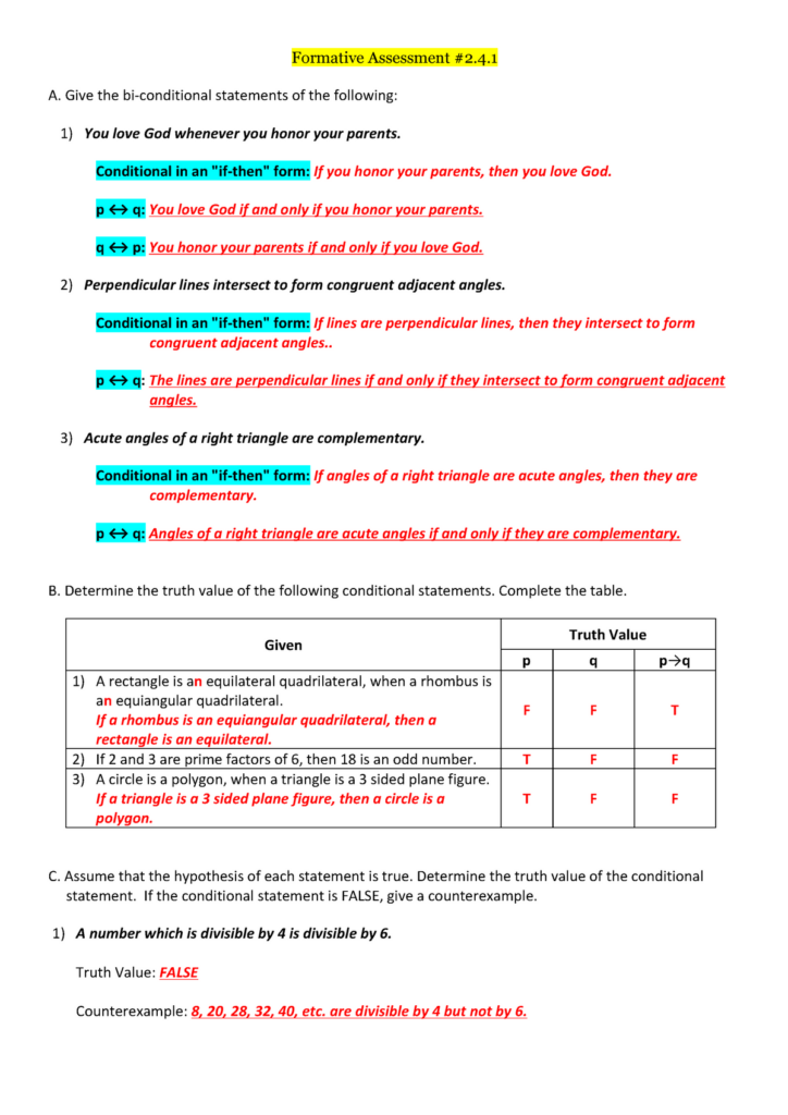 Writing Conditional Statements In If-then Form Worksheet