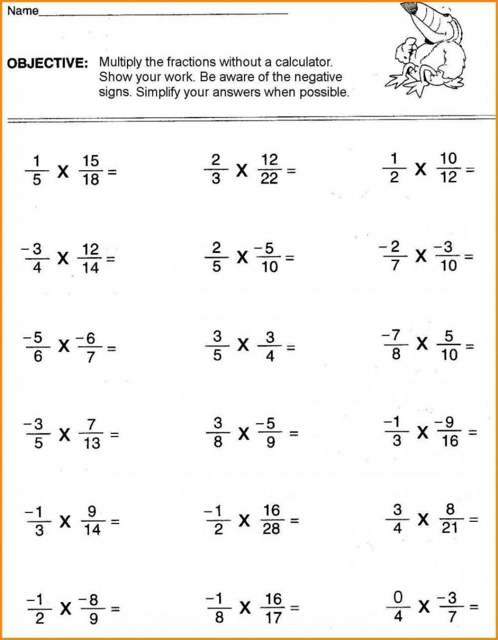 Fractions 6th Grade Worksheet