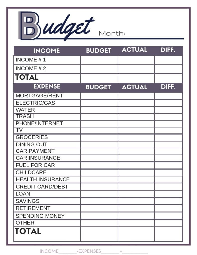 Budgeting Worksheets For Adults