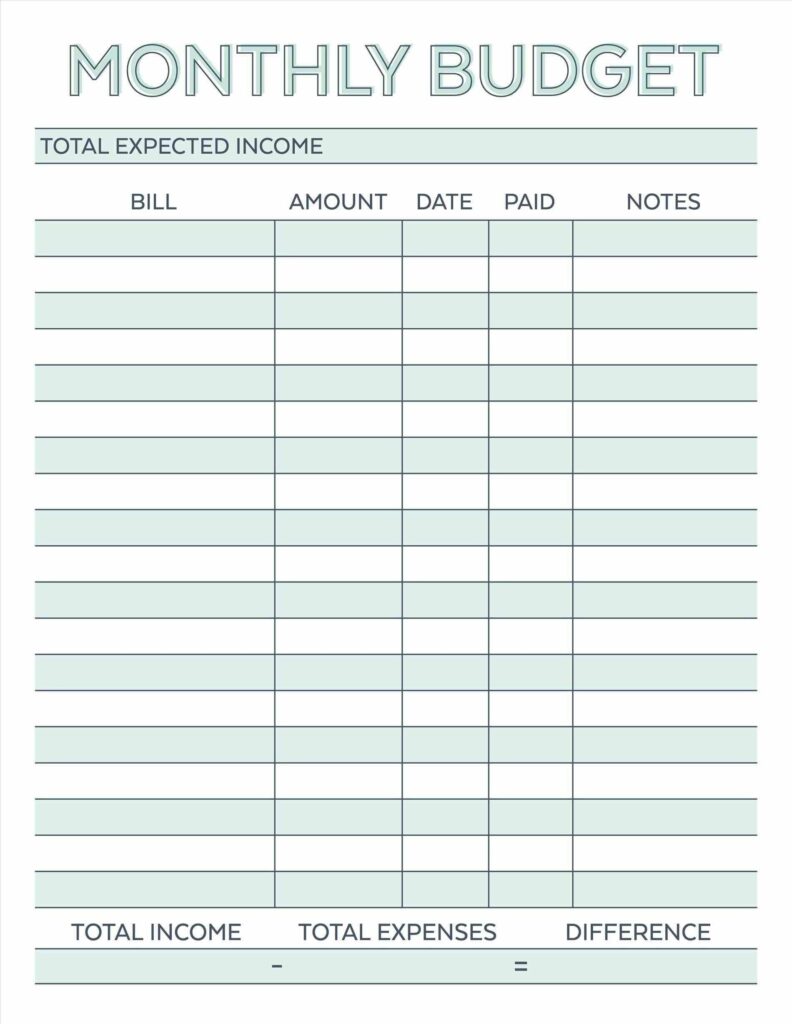 Free Monthly Budget Worksheet
