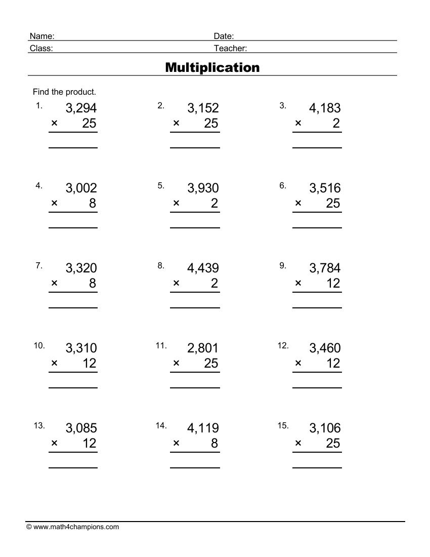 Free Multiplication Math Worksheets Pdf Math Champions