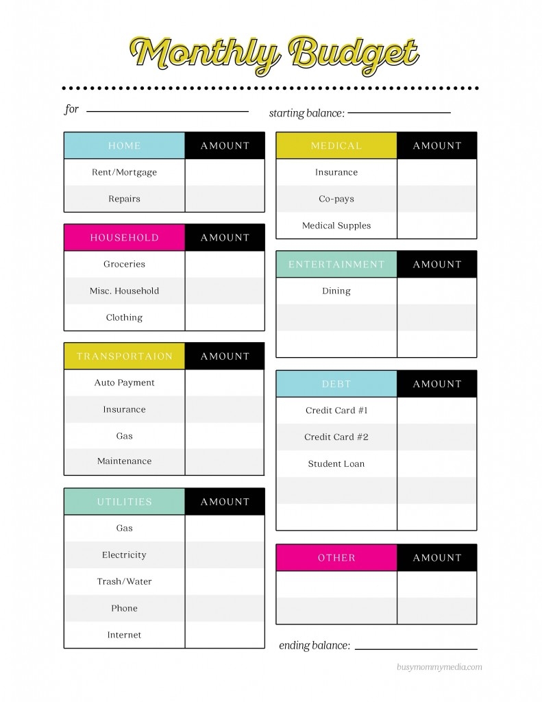 Free Printable Budget Worksheet