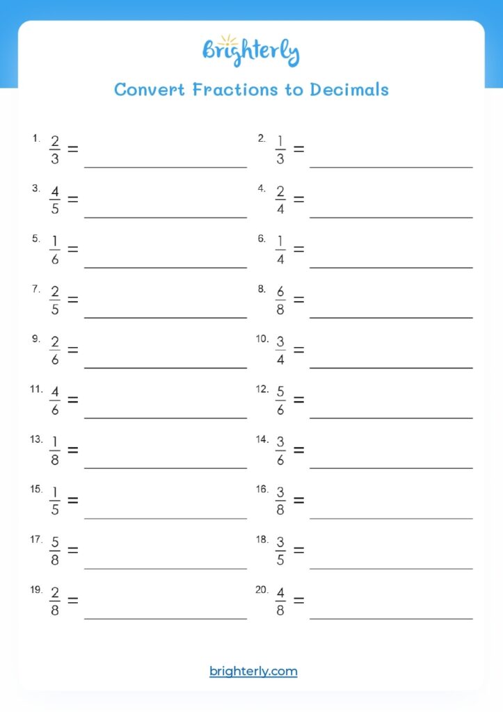 Free Printable Fractions To Decimals Worksheets PDF Brighterly