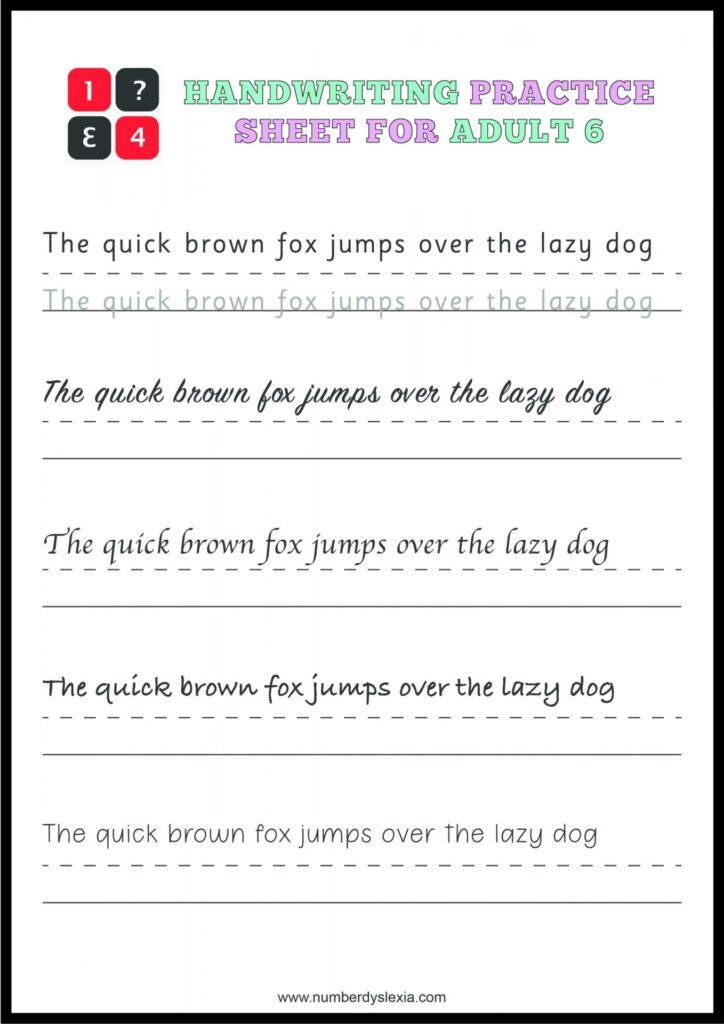 Free Printable Handwriting Practice Worksheets For Adults PDF UPDATED 2022 Number Dyslexia