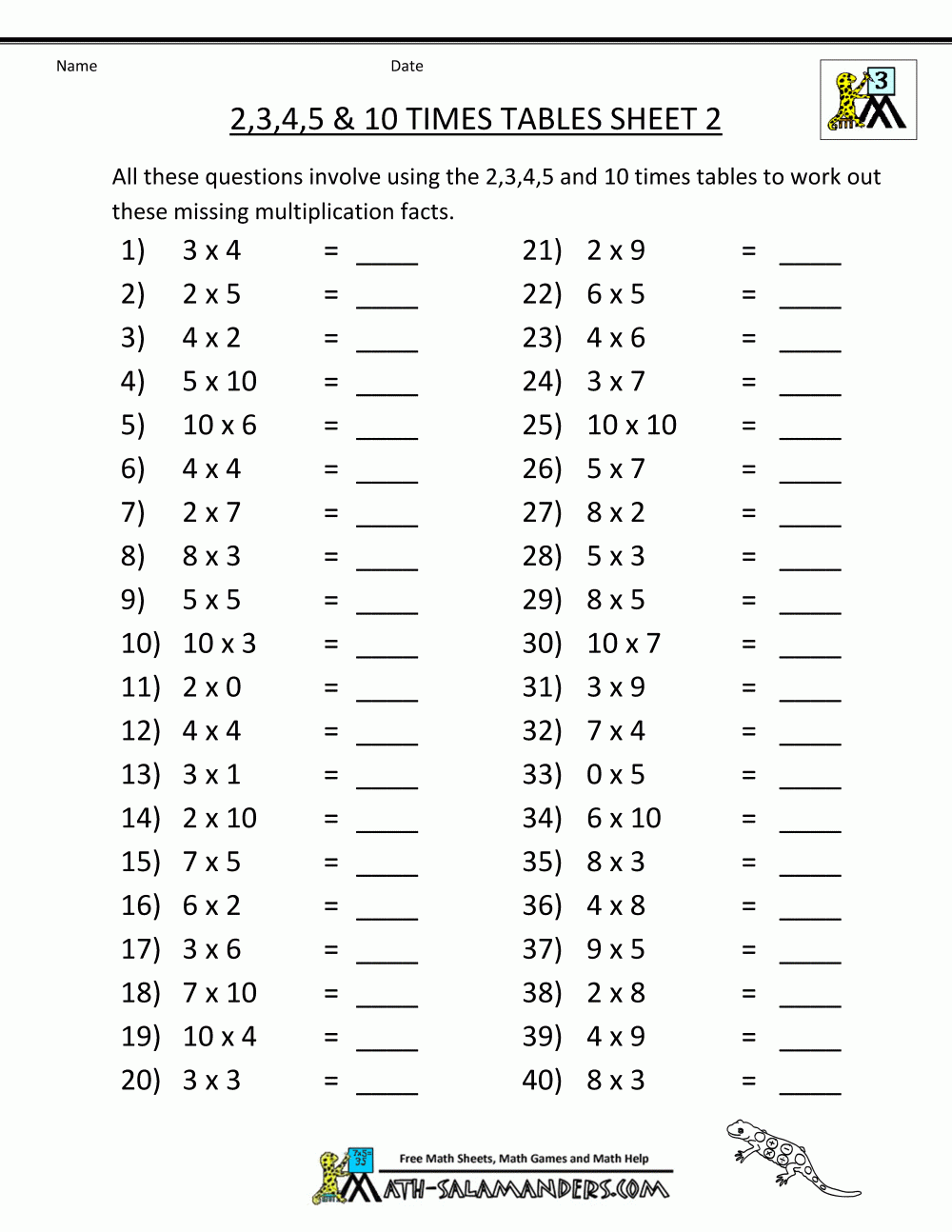 Free printable math sheets multiplication 2 3 4 5 10 times tables Multiplication Worksheets Printable Multiplication Worksheets Math Multiplication Worksheets