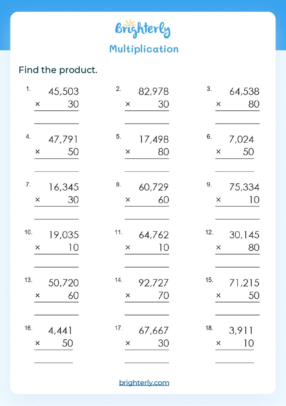 Free Printable Multiplication Worksheets For 5th Graders Brighterly 11 