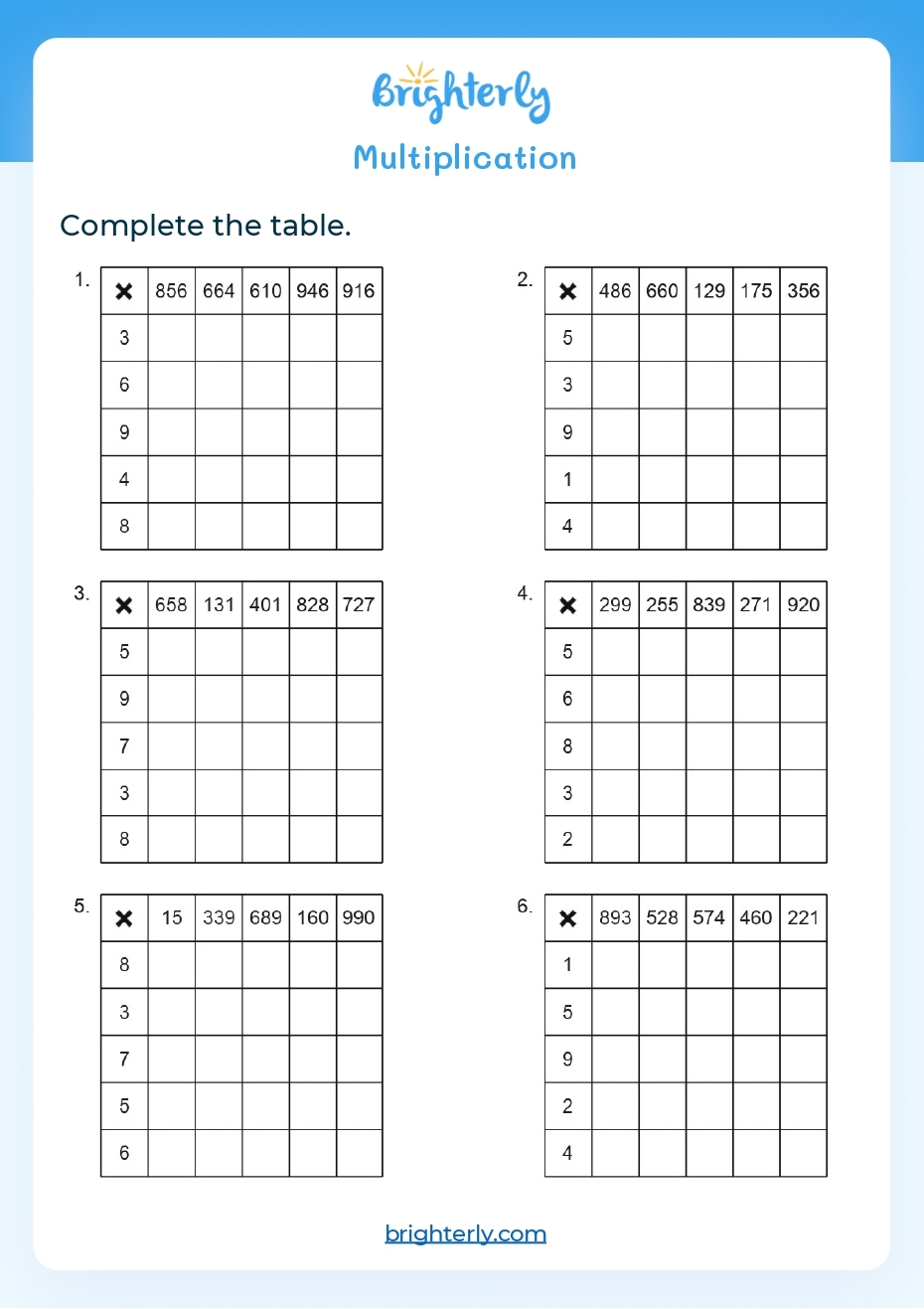 Free Printable Multiplication Worksheets For 5th Graders Brighterly