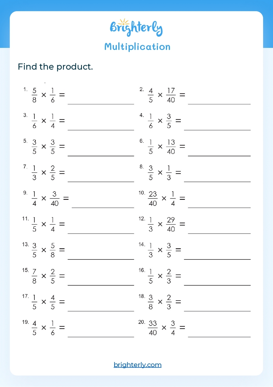 Free Printable Multiplication Worksheets For 5th Graders Brighterly