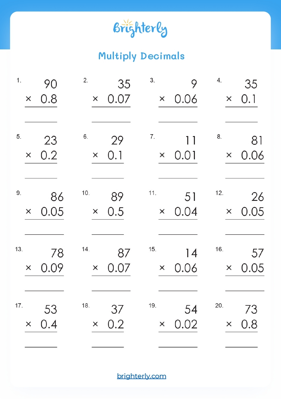 Multiplying Decimals Worksheet With Answers Pdf