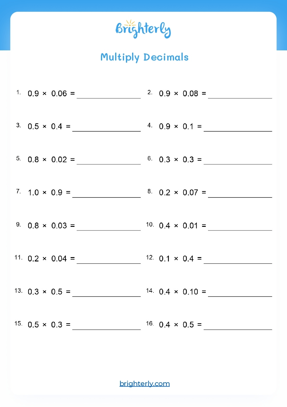 Multiplying Decimals 5th Grade Pdf