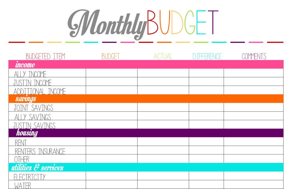 Free Printable Tuesday Budget Planning Worksheets Ally Jean Blog
