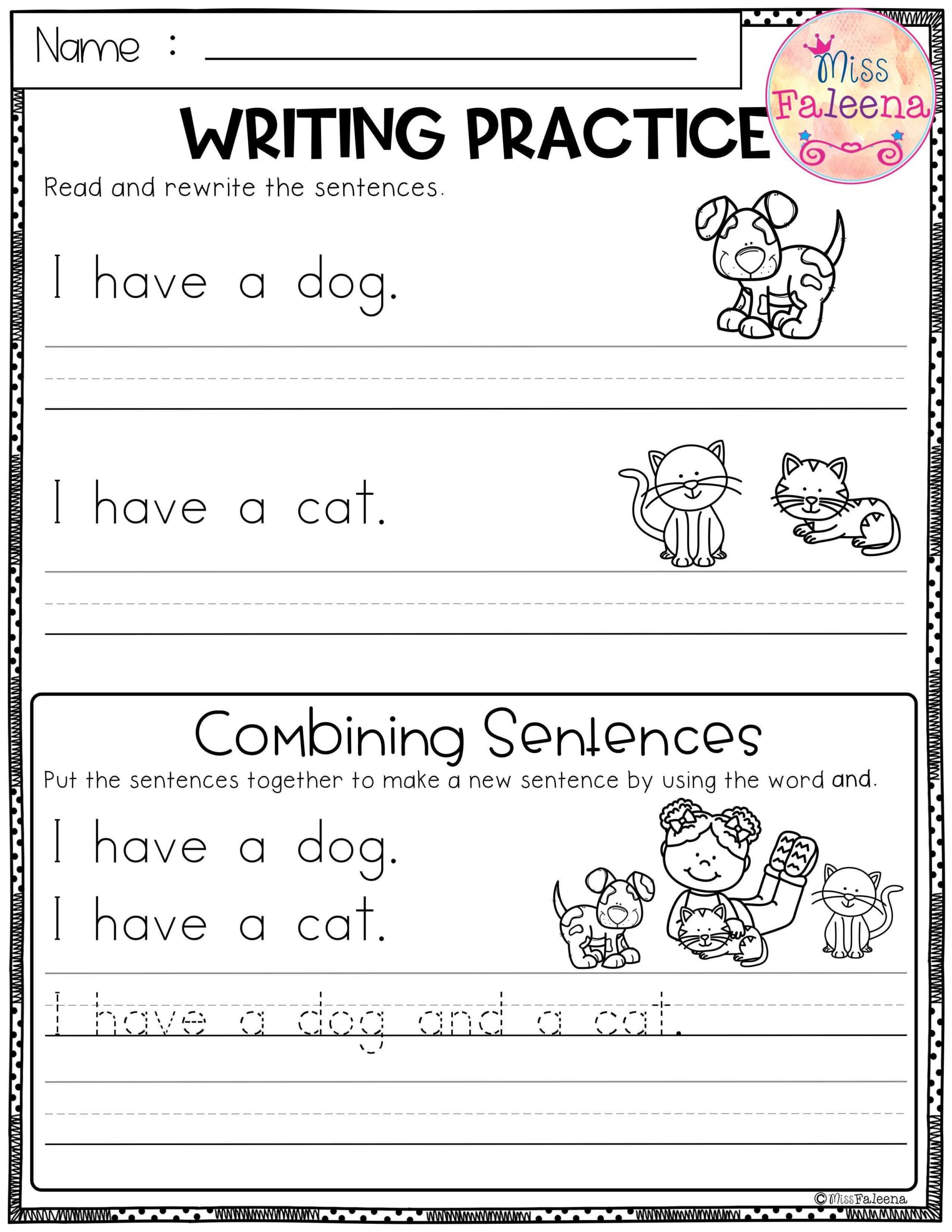 Free Writing Practice Combining Sentences Writing Sentences Worksheets Writing Practice Writing Sentences Kindergarten