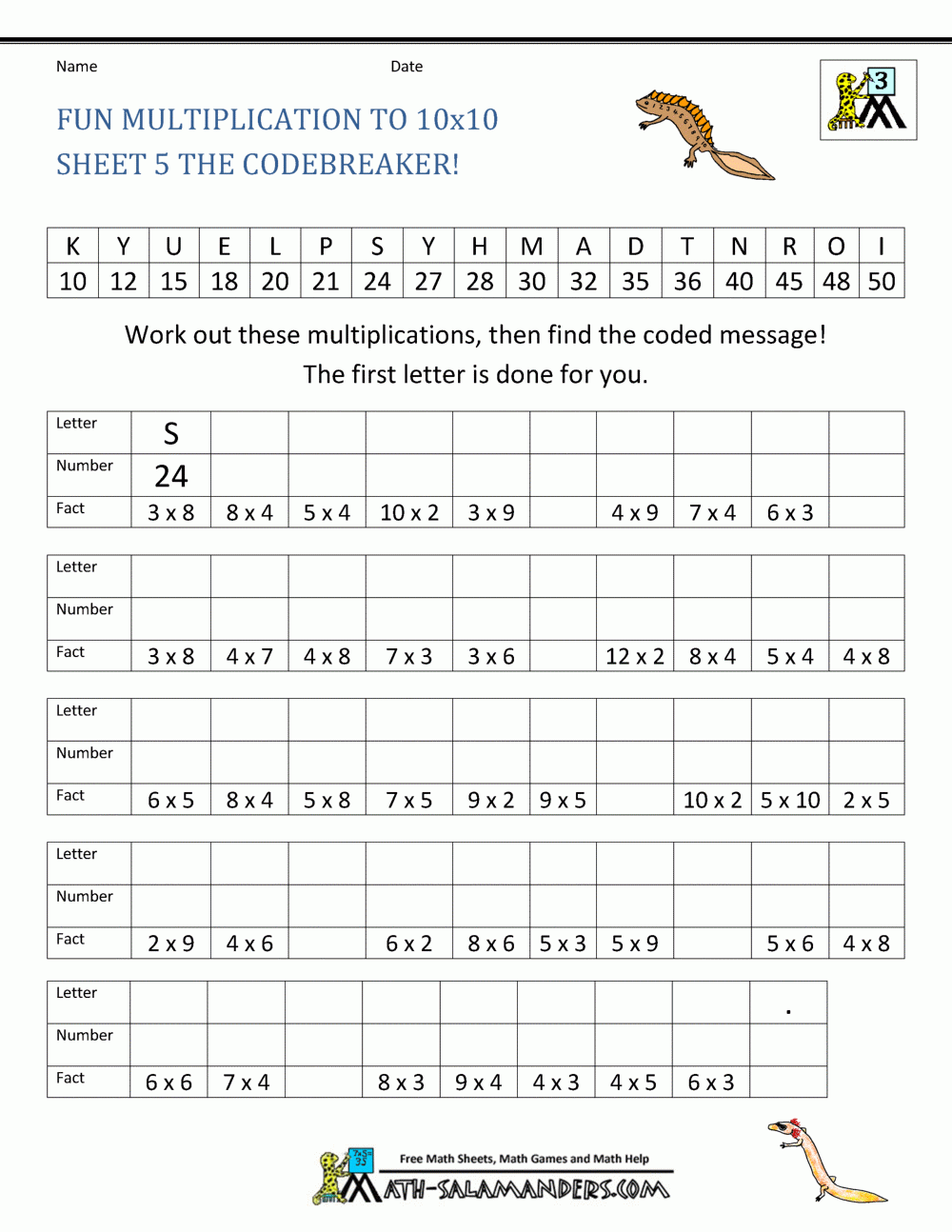 Multiplication Fact Practice Worksheets