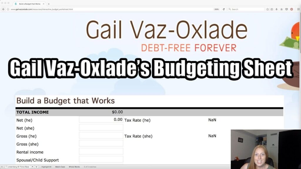 Gail Vaz Oxlade Budget Worksheet Excel