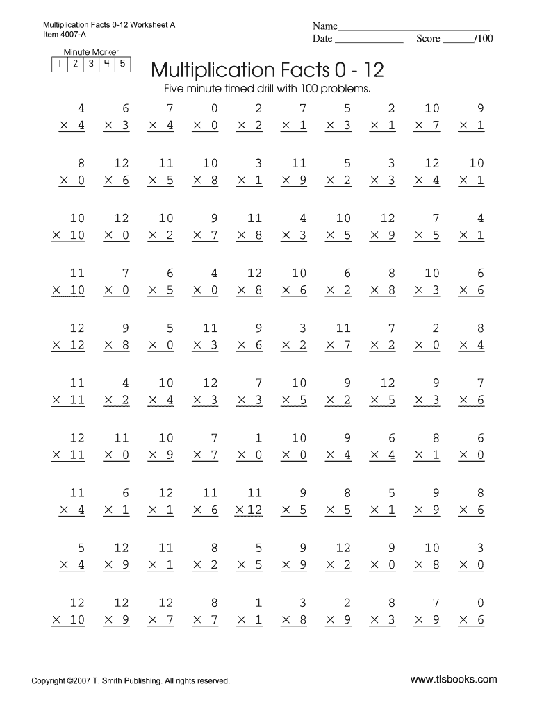 Free Multiplication Test Printable