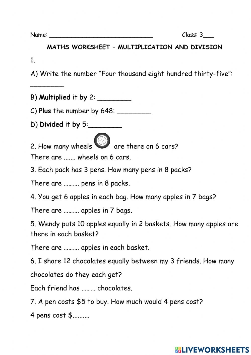 Grade 3 Multiplication Division Word Problems Worksheet