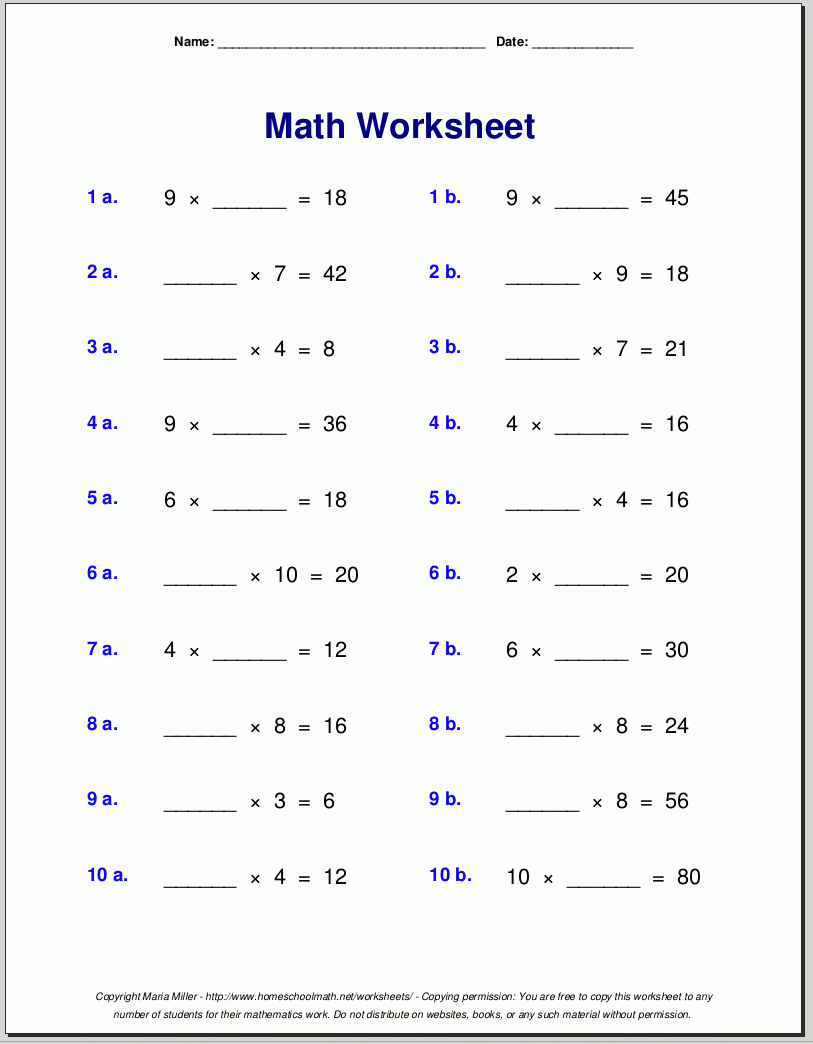 Multiplication Worksheets For Class 4