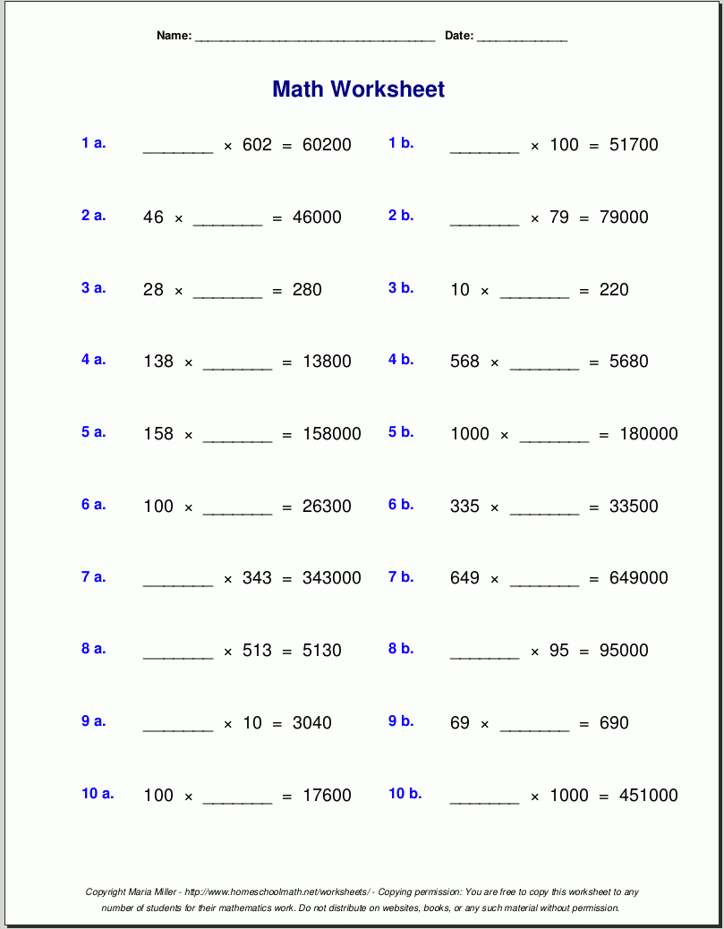 Multiplication Worksheets For Grade 5
