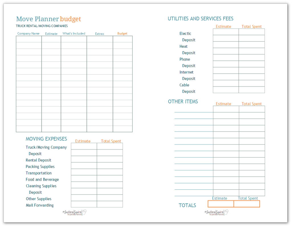 Moving Out Budget Worksheet