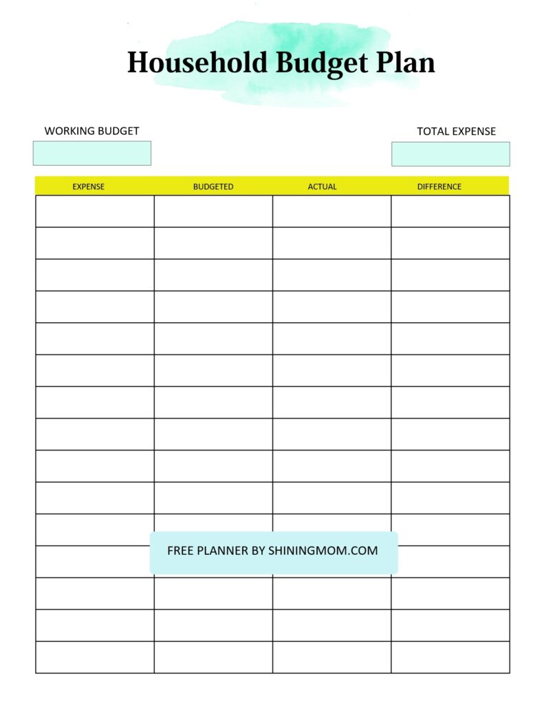 Free Family Monthly Budget Worksheet