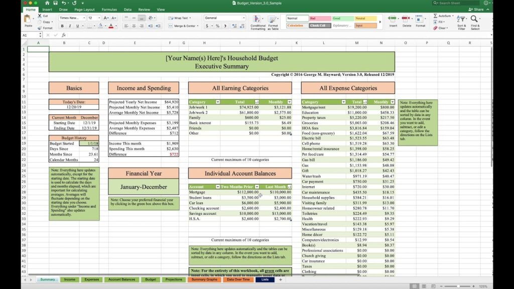 Household Budget Template And Tutorial Excel 2020 Update YouTube