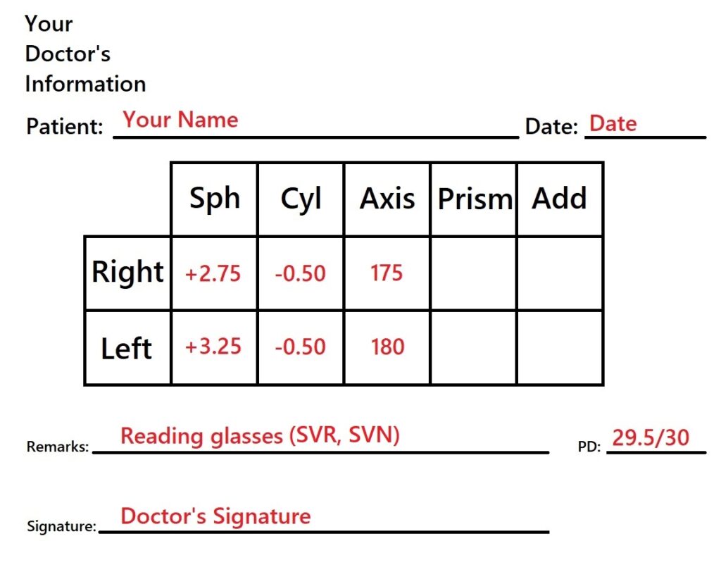 Eye Chart For 7 Magnification Reading Glasses