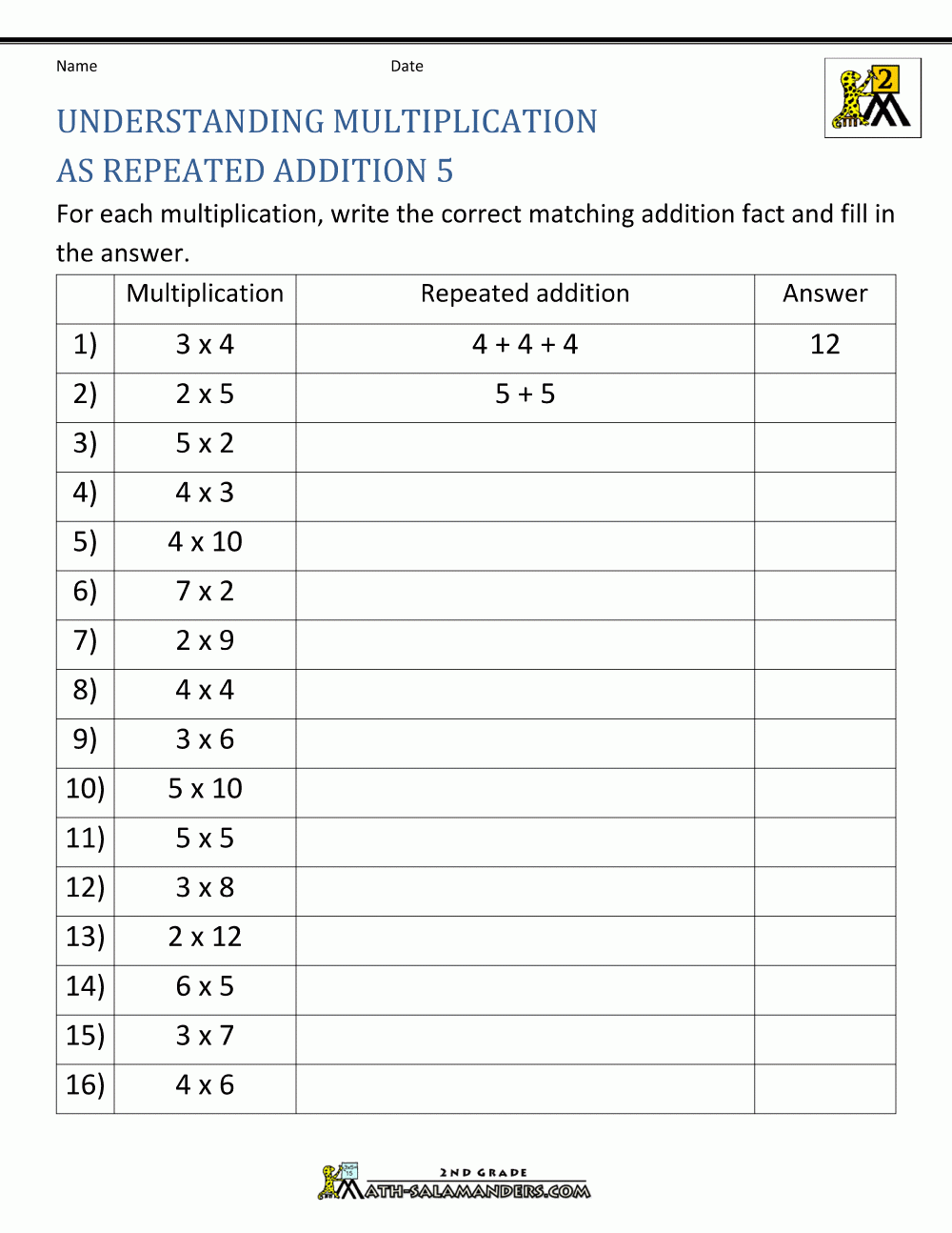 Repeated Addition Multiplication Worksheets Free