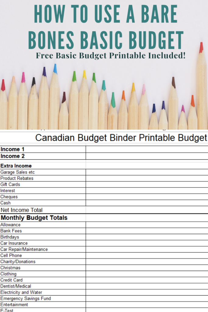 How To Use A Bare Bones Basic Budget Free Printable Canadian Budget Binder