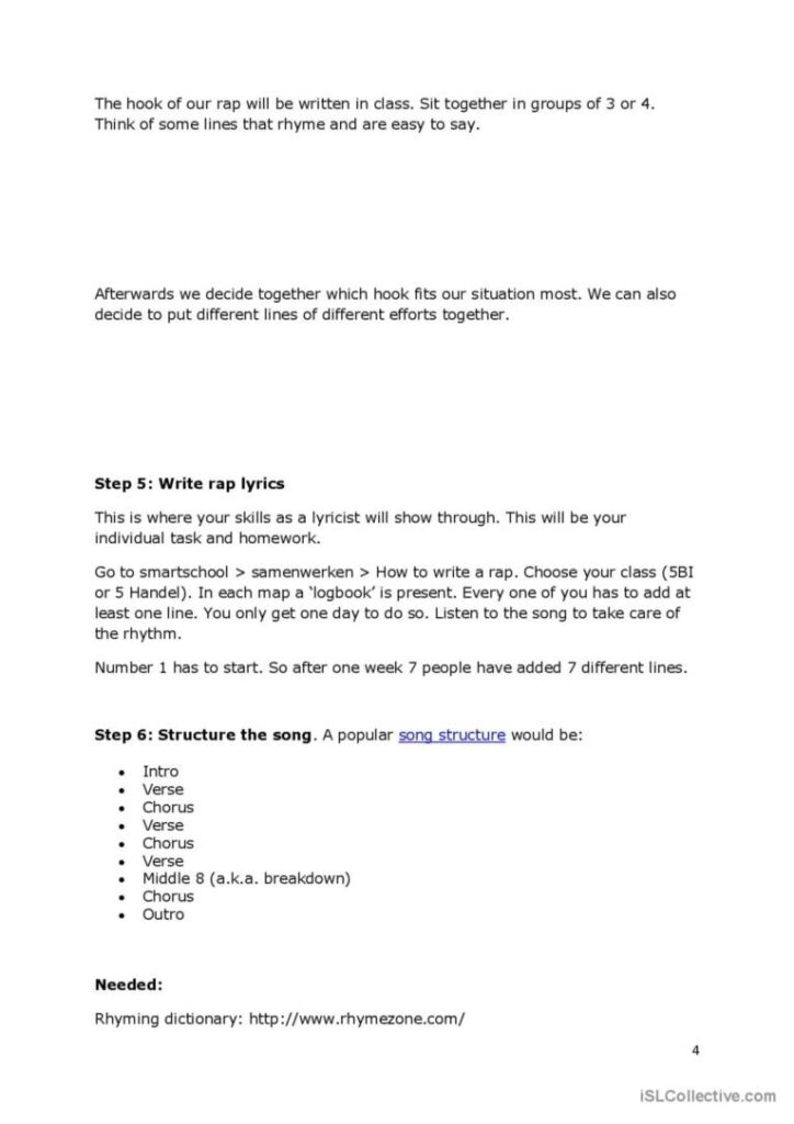 How To Write A Rap Song Creative W English ESL Worksheets Pdf Doc