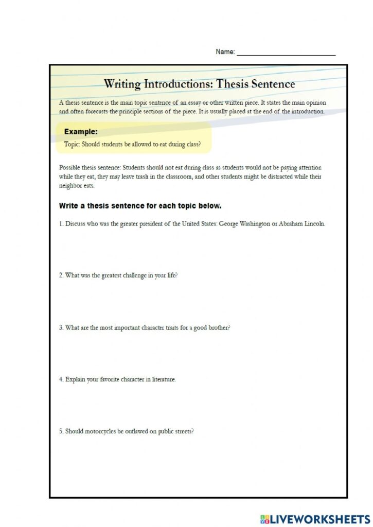 How To Write A Thesis Statement Worksheet