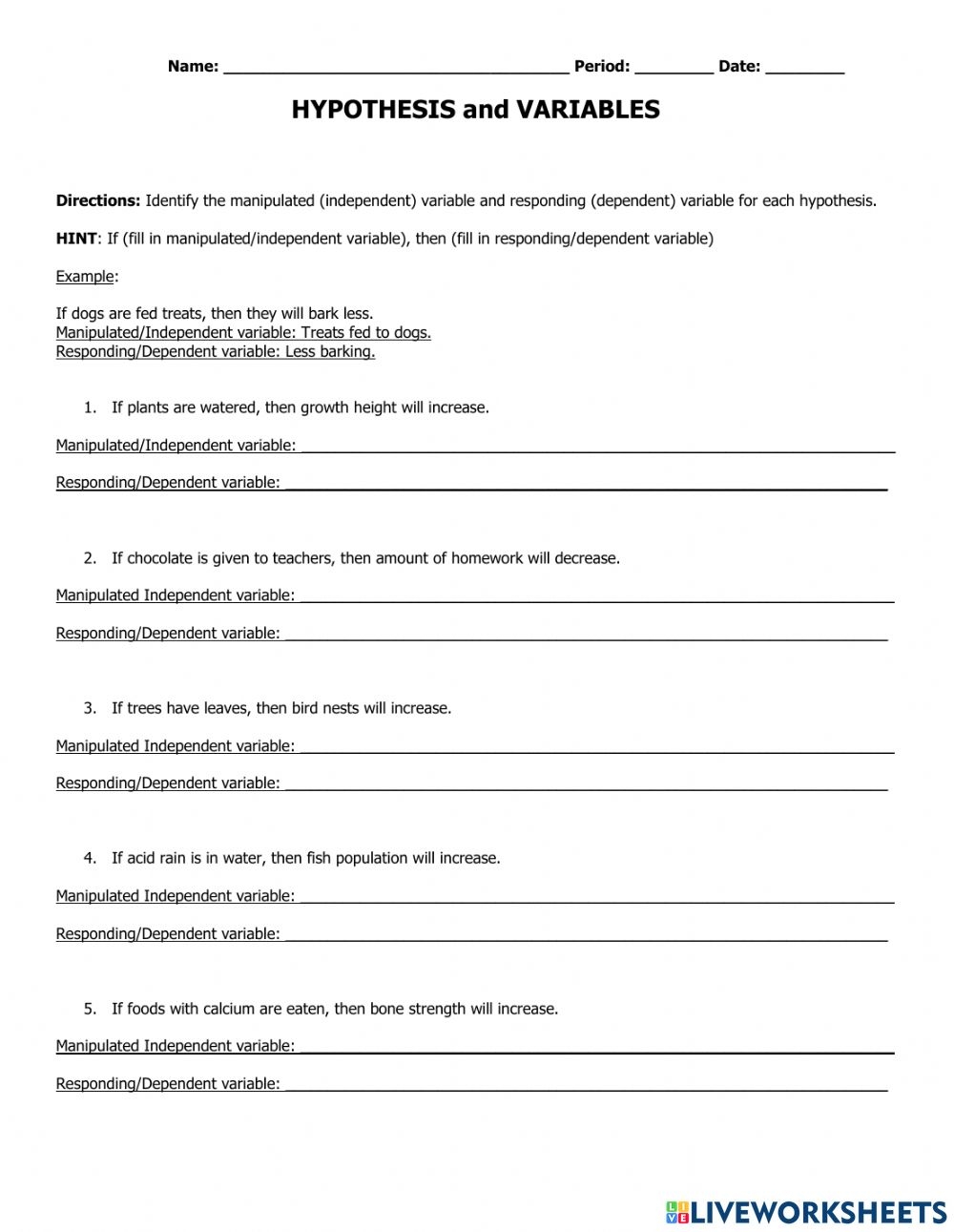 what is a hypothesis worksheet
