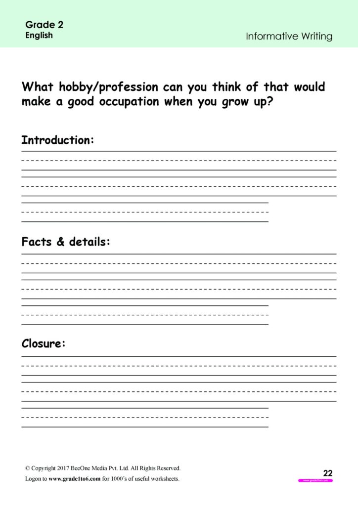 Informative Writing Worksheets Grade 2 www grade1to6