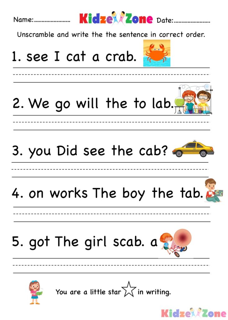 Kindergarten Writing Sentences Worksheets