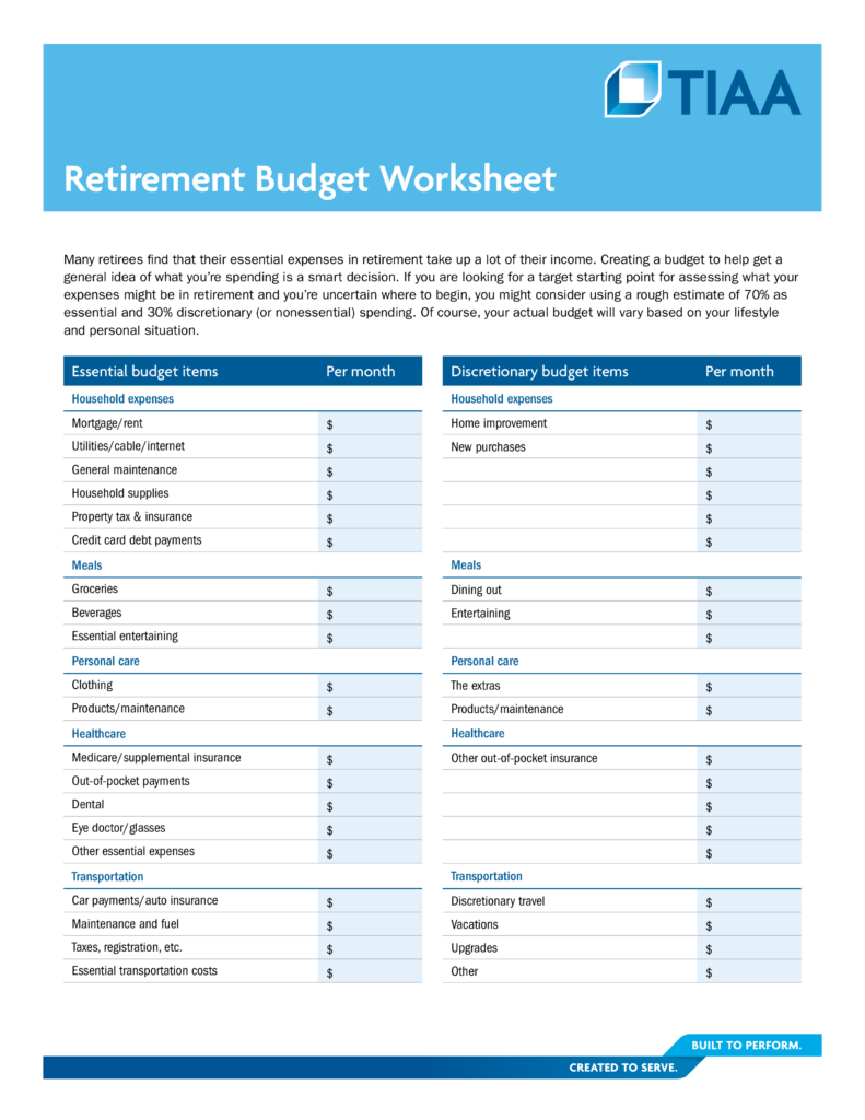Kostenloses Retirement Budget Worksheet