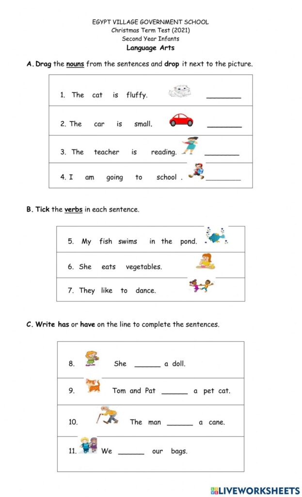 Language Arts Online Pdf Worksheet For Infant 2 Grade 1