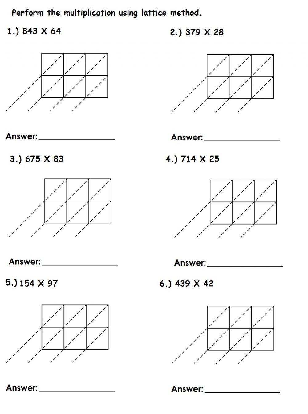 Lattice Multiplication 3-digit By 3-digit Worksheets