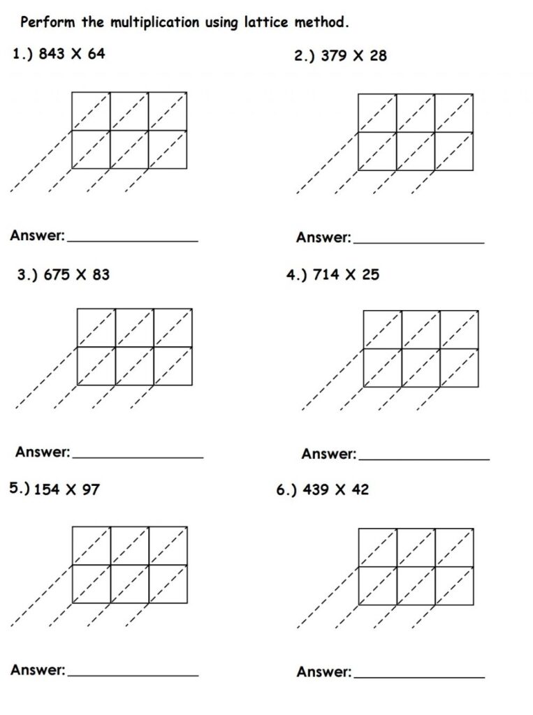 Lattice Method Multiplication Worksheets Printable Worksheets