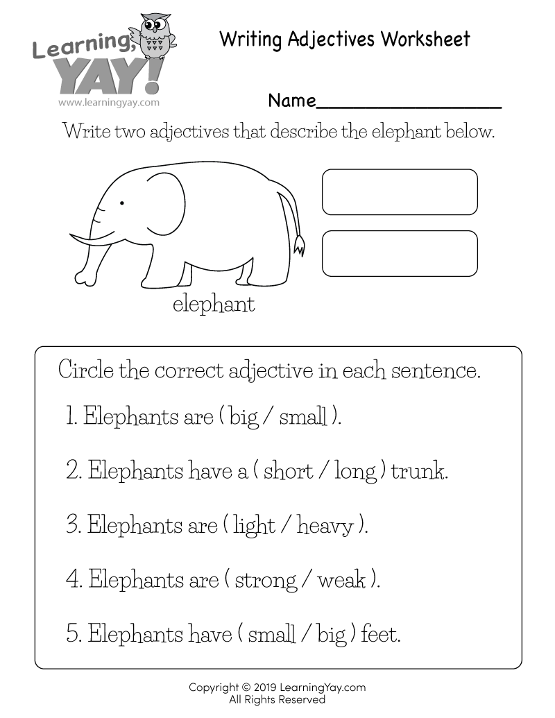 Free Printable Worksheets Adjectives