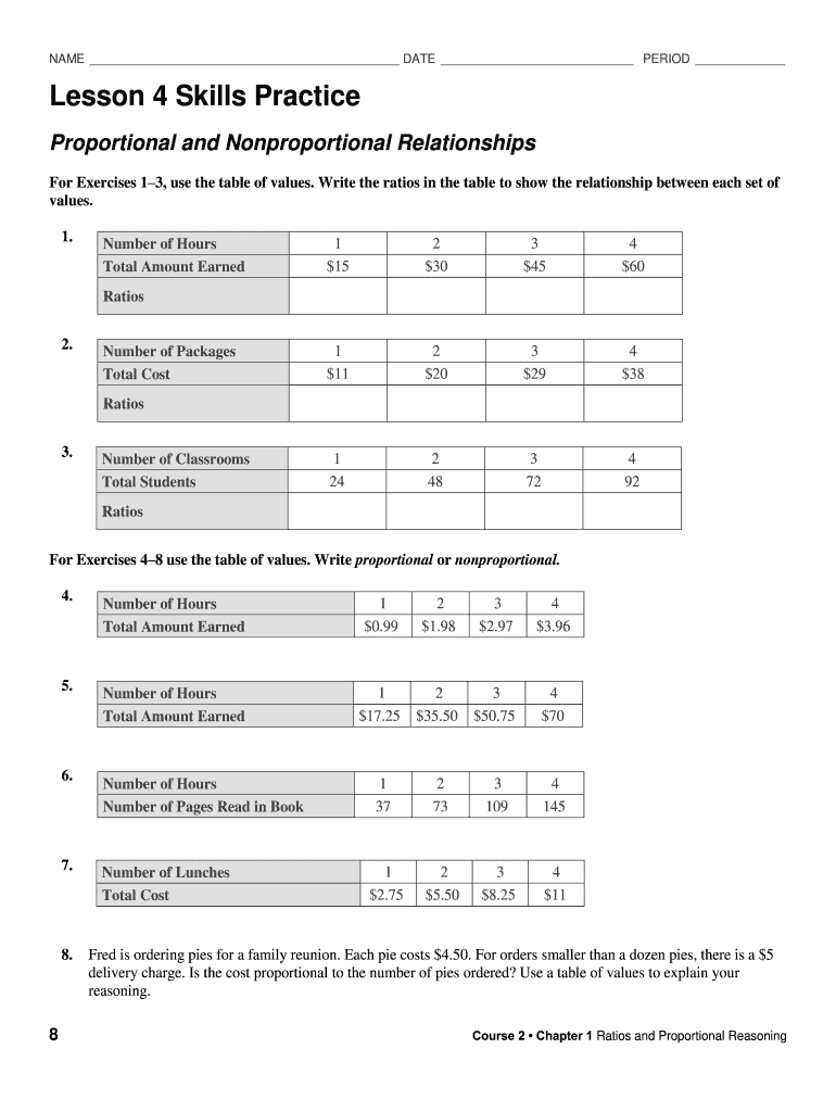 Lesson 4 Extra Practice Proportional And Nonproportional Relationships Answers Fill Out Sign Online DocHub