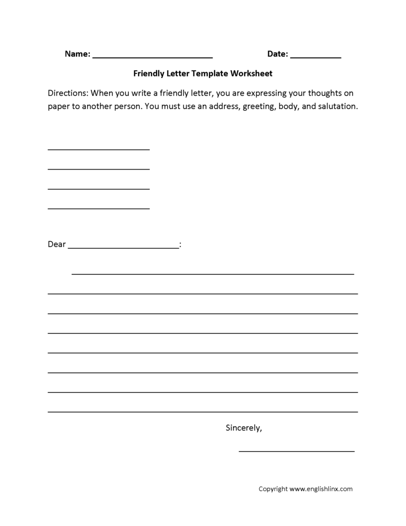 Free Printable Friendly Letter Worksheets