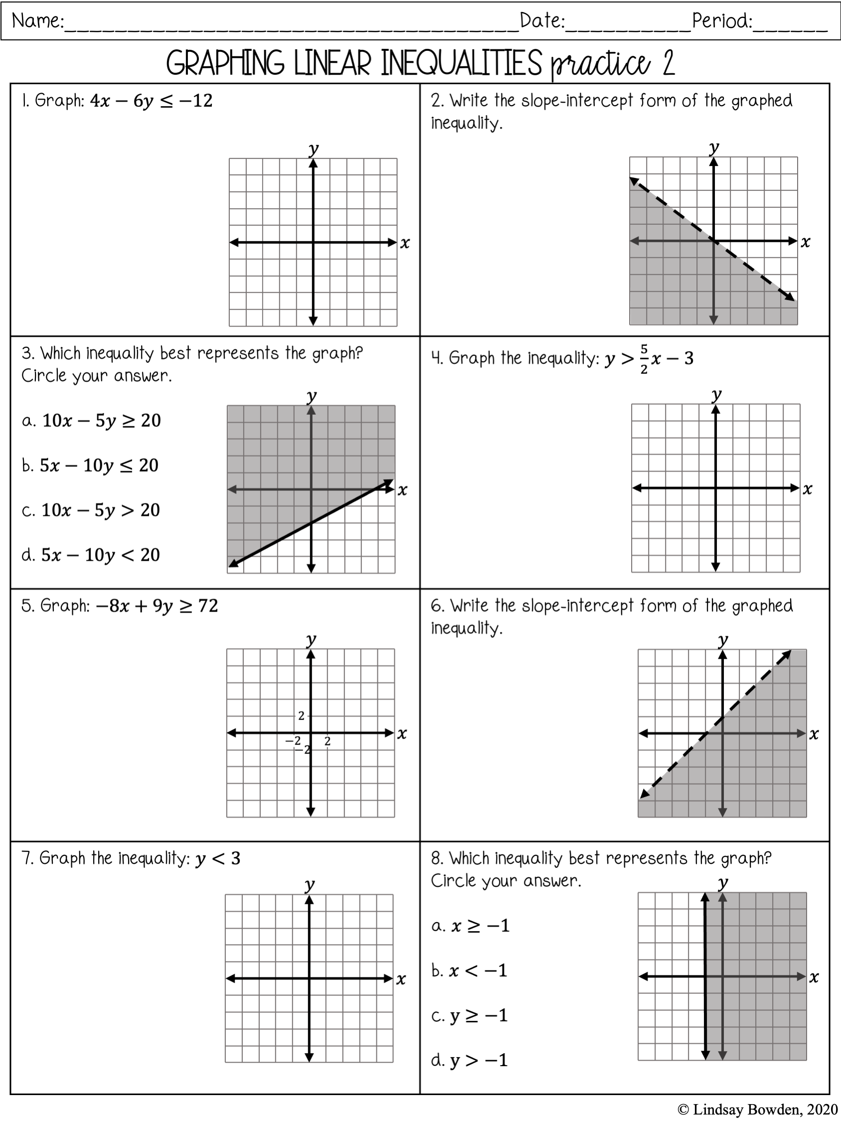 Linear Inequalities Notes And Worksheets Lindsay Bowden