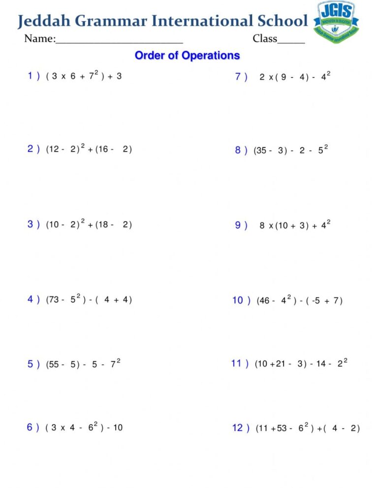 Order Of Operations Printable Worksheets - Printable Worksheets