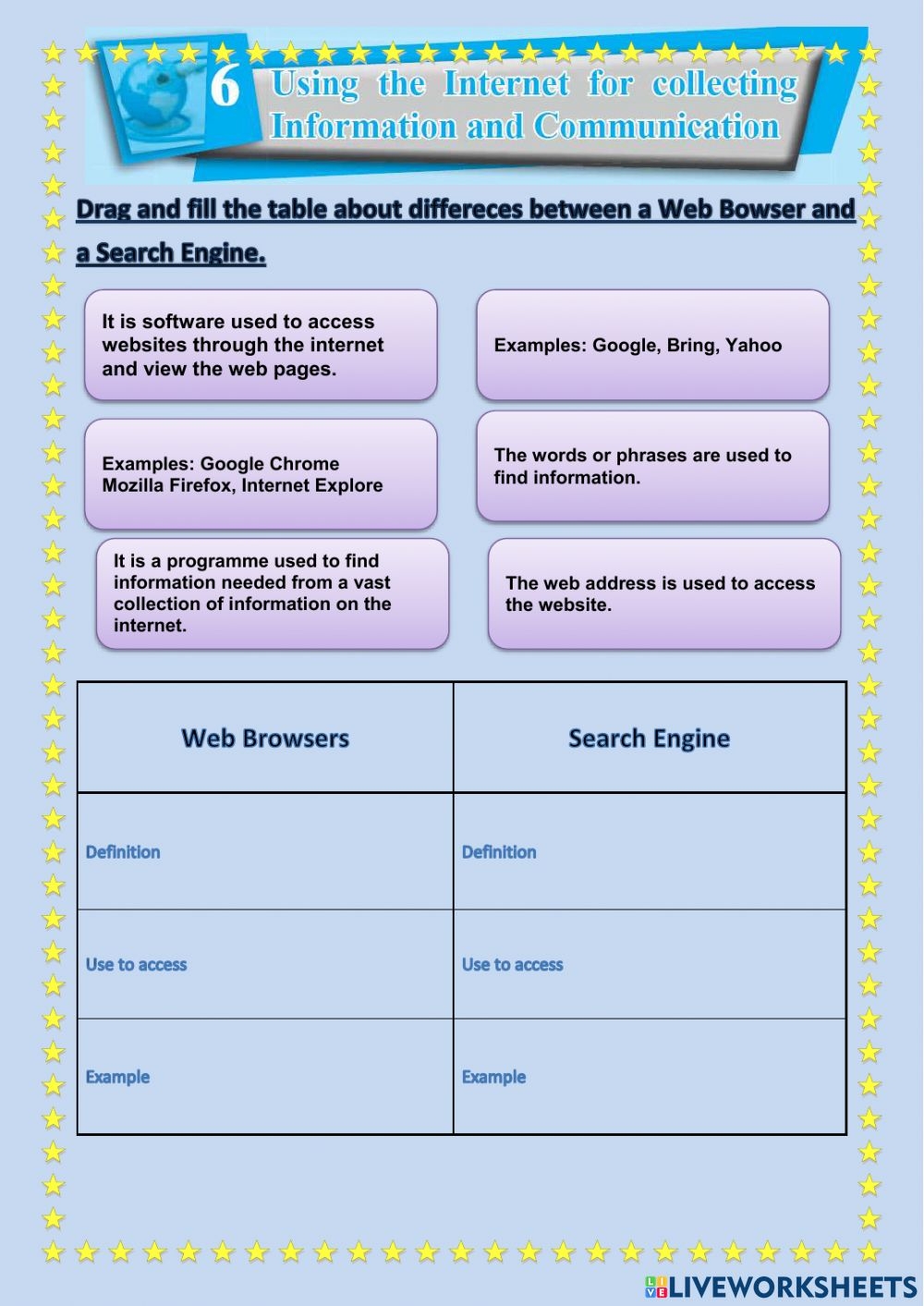 Web Browsers Vs Search Engine Worksheet